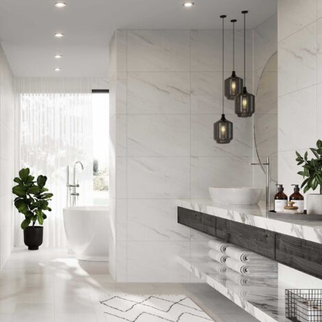 Multipanel Tile Effect Levanto Marble 2400mm x 598mm Hydro-Lock Tongue & Groove Bathroom Wall Panel