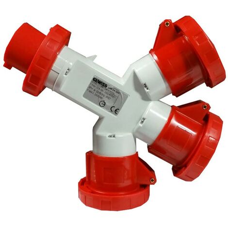 Multiplicador triple Gewiss 3P+E 32A IP67 3 tomas de corriente rojo 400V GW64068
