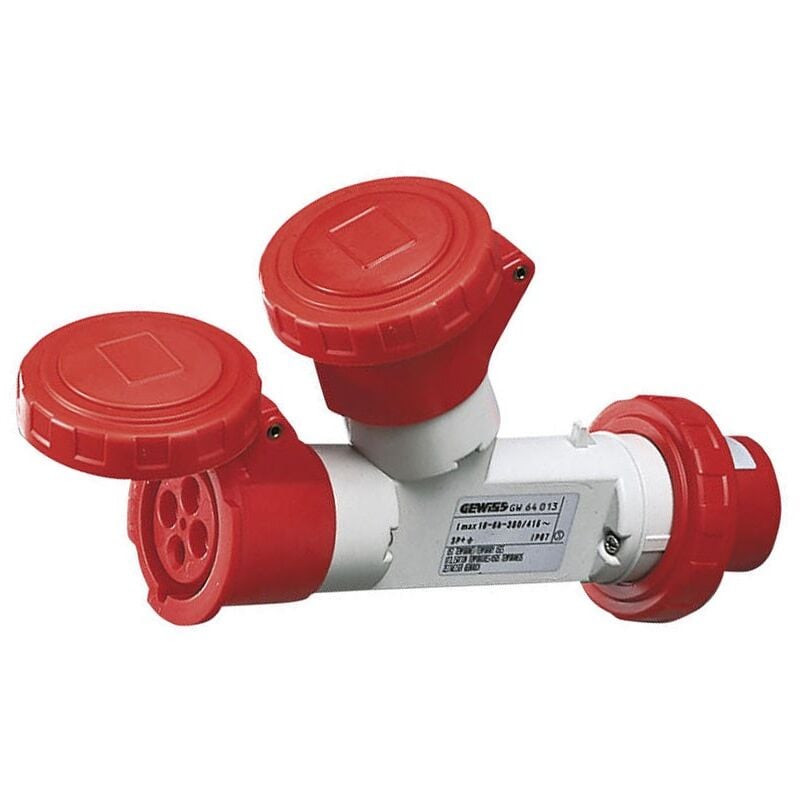 Multiplicateur Gewiss double 3P+T 16A 2 prises 16A rouge 400V GW64013