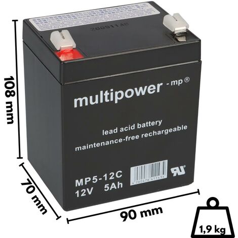 Multipower Blei-Akku MP5-12C Pb 12V / 5Ah Zyklenfest, Faston 6,3