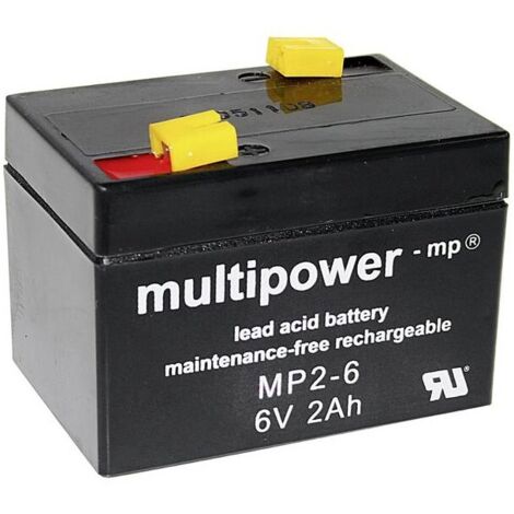 multipower  MP2-6 A9620 Batteria al piombo 6 V 2 Ah Piombo-AGM (L x A x P) 75 x 53 x 51 mm Spina piatta 4,8 mm Esente da