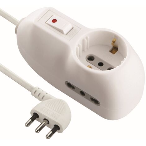 Multipresa 10A 2Prese Bipasso +1 Schuko + Interruttore Di Sicurezza - 5 Pz