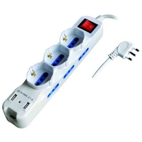 Multipresa 11 Enchufes con Interruptor Schuko+Bipaso+Usb Enchufe 16A