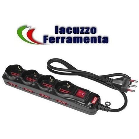 Multipresa 12 ciabatta presa schuko 4 posti  8 bipasso + interruttore valex nera