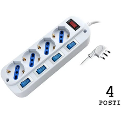 MULTIPRESA 4 POSTI BIPASSO/SCHUKO CON SPINA 16A CON INTERRUTTORI MULTIPLI (PEM203054A-W)