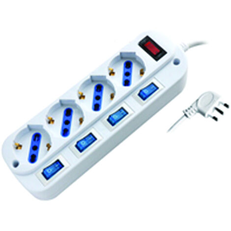 Multipresa 4 Posti Con Schuko Con Interruttore Generale + 4 Bipasso