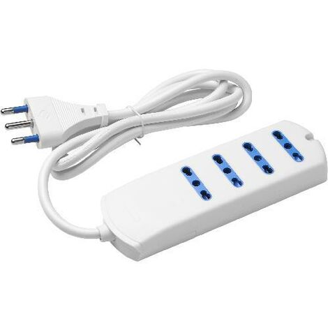 MULTIPRESA 4P+T BIPASSO L. 1,5MT SPINA 16A  BIANCO - CF. BLISTER