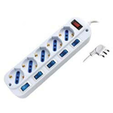 Multipresa 5 Posti Con Schuko Con Interruttore Generale + 5 Bipasso