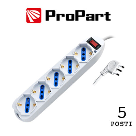 Multipresa 5pos bipasso/schuko spina10A +interr.
