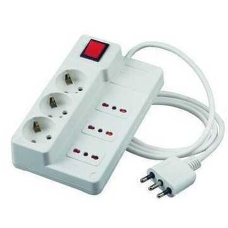 Multipresa 6 Enchufes 6 Interruptores Schuko + Paso Bifásico Enchufe 10A