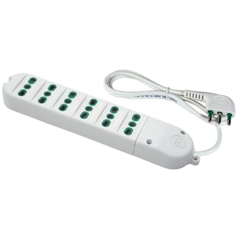 Multipresa 6 prese bipasso italiane 2P+T 16A cavo 1,5m 3G1 H05VV-F spina a squadra italiana 2P+T 16A colore bianco Fanton 41040