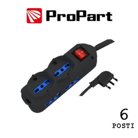 Multipresa 6pos bipasso + bip/schuko spina16A +interr. nera