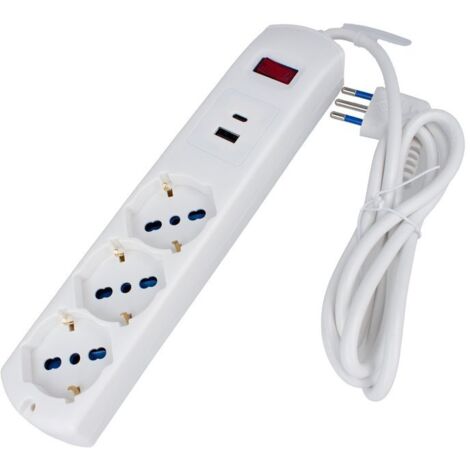 Multipresa 7 in 1, USB A + C + 3 Prese per Bipasso + 2 Schuko/ EU 1.5m