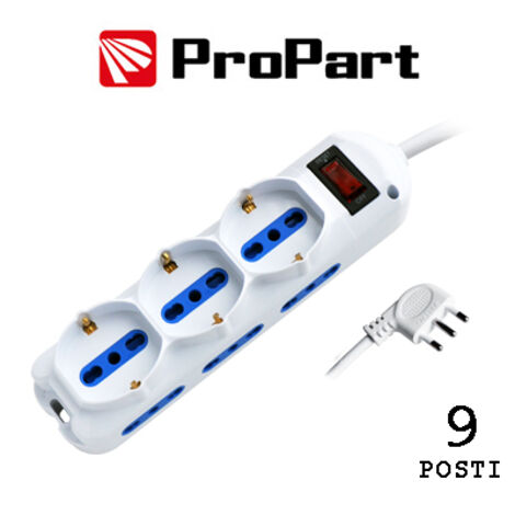 Multipresa 9pos bipasso + bipasso/schuko spina10A + int nera