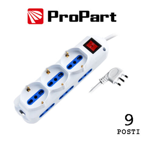 Multipresa 9pos bipasso + bipasso/schuko spina16A +interr.