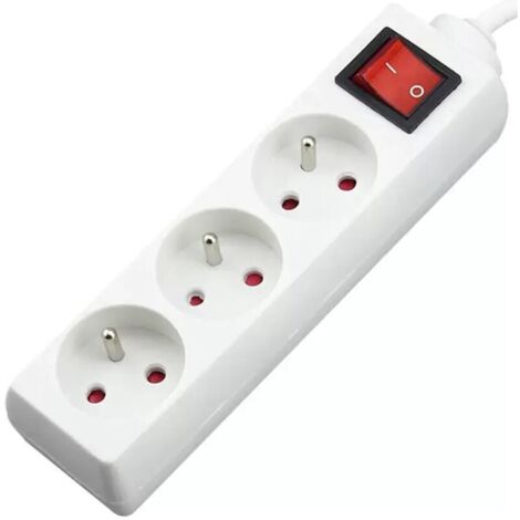 Multipresa a 3 prese, 16 A con cavo di prolunga da 3 m, 230 V e interruttore di sicurezza per bambini, bianca.