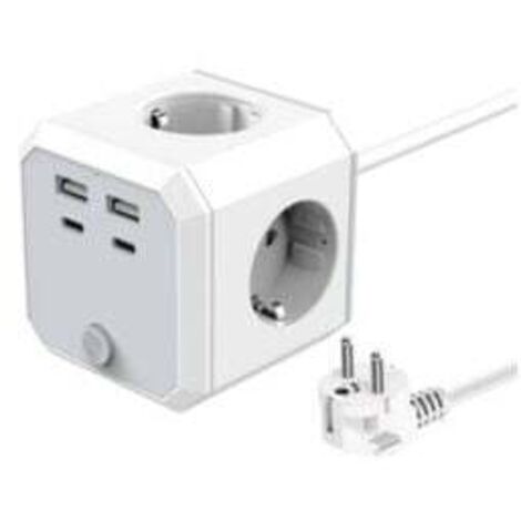Multipresa a cubo con 4 prese e 3 porte USB, multipresa a torre da 1,8 m, adatta per casa e ufficio, bianca