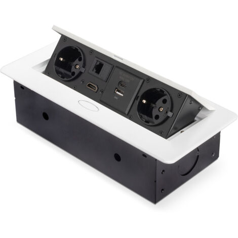 Multipresa A Scomparsa Da Scrivania Eu Con 2 Prese Schuko Usb A+C Rj45 Hdmi Bianco