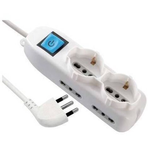 MULTIPRESA BIPASSO + SCHUKO + INT.LUM ELECTRALINE - BIANCO POSTI 6 2P+T 16A N°XMMQ 3X1,5 MT 1,5 - 2 pezzi
