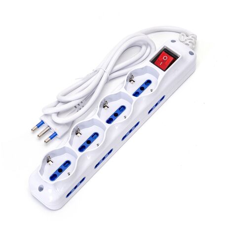 Multipresa Ciabatta Elettrica 12 Posti con cavo da 1,5m - 8 attacchi Bipasso + 4 attacchi Schuko