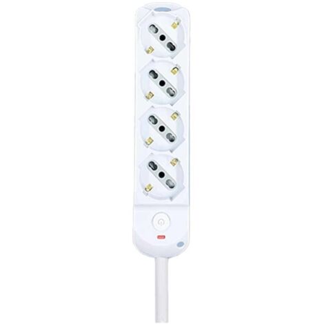 Multipresa Ciabatta Elettrica a 4 Posti 4 Prese Bipasso Schuko 10A/16A con Interruttore e Spina 10A Cavo 1.5 metri Bianco