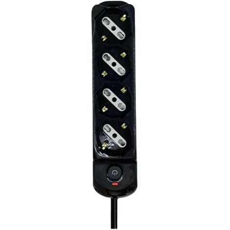 Multipresa Ciabatta Elettrica a 4 Posti 4 Prese Bipasso Schuko 10A/16A con Interruttore e Spina 10A Cavo 1.5 metri Nero