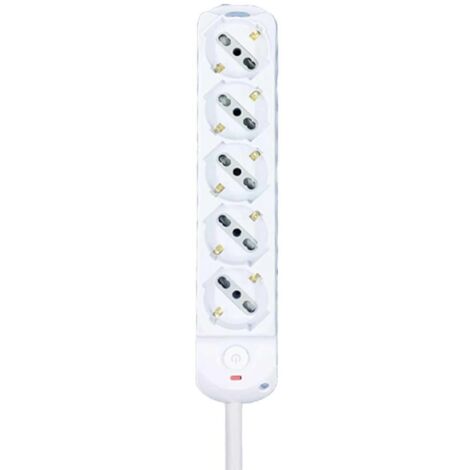 Multipresa Ciabatta Elettrica a 5 Posti 5 Prese Bipasso Schuko 10A/16A con Interruttore e Spina 10A Cavo 1.5 metri Bianco