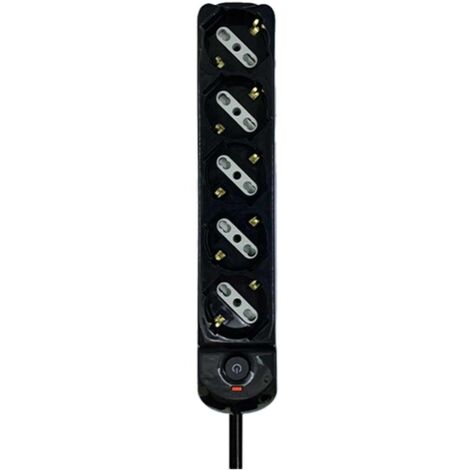 Multipresa Ciabatta Elettrica a 5 Posti 5 Prese Bipasso Schuko 10A/16A con Interruttore e Spina 10A Cavo 1.5 metri Nero