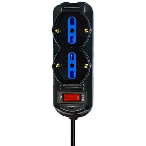Multipresa Ciabatta Elettrica a 6 Posti 4 Prese 10A/16A + 2 Presa 10A/16A Bipasso Schuko con Interruttore e Spina 10A Cavo 1.5m Nero