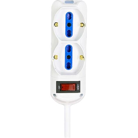 Multipresa Ciabatta Elettrica a 6 Posti 4 Prese 10A/16A + 2 Presa 10A/16A Bipasso Schuko con Interruttore e Spina 10A Cavo 5m Bianco