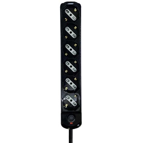 Multipresa Ciabatta Elettrica a 6 Posti 6 Prese Bipasso Schuko 10A/16A con Interruttore e Spina 10A Cavo 1.5 metri Nero