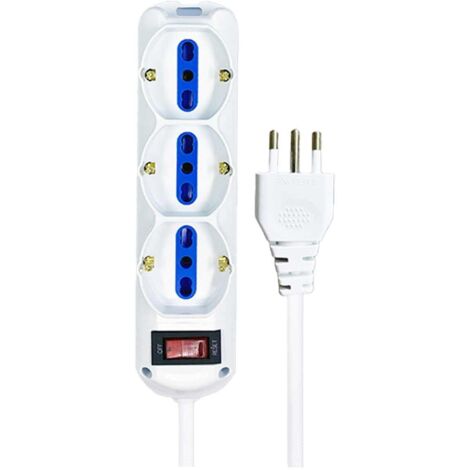 Multipresa Ciabatta Elettrica a 9 Posti 6 Prese 10A/16A + 3 Presa 10A/16A Bipasso Schuko con Interruttore e Spina 10A Cavo 3m Bianco