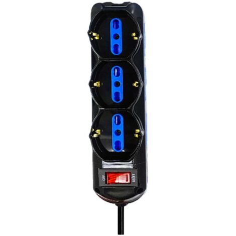 Multipresa Ciabatta Elettrica a 9 Posti 6 Prese 10A/16A + 3 Presa 10A/16A Bipasso Schuko con Interruttore e Spina 10A Cavo 3m Nero