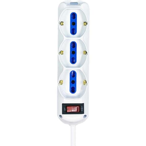 Multipresa Ciabatta Elettrica a 9 Posti 6 Prese 10A/16A + 3 Presa 10A/16A Bipasso Schuko con Interruttore e Spina 10A Cavo 5m Bianco