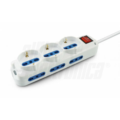 Multipresa con 3 prese universali + 6 Bipasso , con Interruttore, Bianca