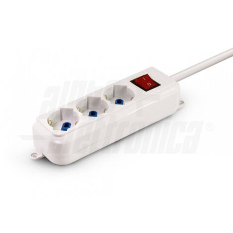 Multipresa Con 3 Uscite Universali Italia P40 - Interruttore 1,5M Cavo Spina 90°16A Bianca