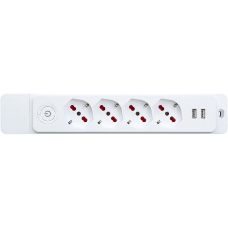 Multipresa con 4 prese bipasso/schuko 10/16A e 2 prese USB, senza cavo, con interruttore, bianco, serie Emilia Specialist - Rosi RS8412UB
