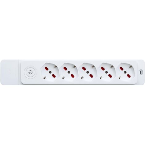 Multipresa con 5 prese bipasso/schuko 10/16A, senza cavo, con interruttore, bianco, serie Emilia Specialist - Rosi RS8512B