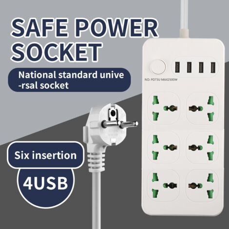 Multipresa con porte USB e Type-C, ideale per casa e ufficio, cavo di prolunga con fori rotondi, modello 3, bianco