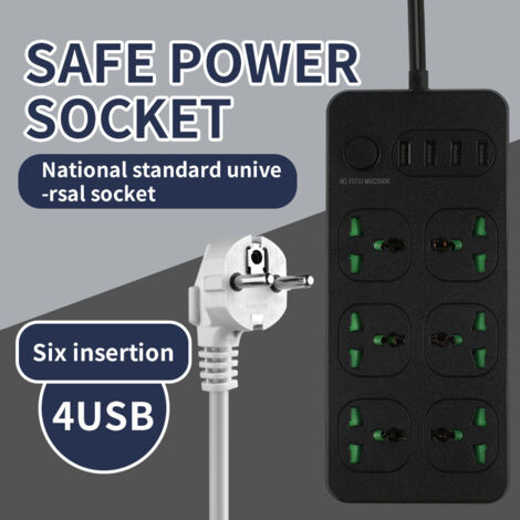 Multipresa con porte USB e Type-C, ideale per casa e ufficio, cavo di prolunga con fori rotondi, modello 3 nero