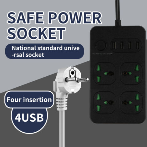 Multipresa con porte USB e Type-C, ideale per casa e ufficio, prolunga con fori rotondi, modello 1 nero