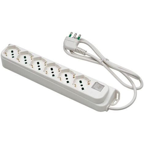 Multipresa con prese bipasso 6 schuko spina a squadra italiana 2P+T 16A cavo 1.5m Fanton 47430