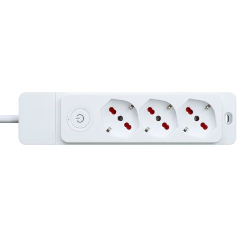 Multipresa con spina 16A piegata a 90°, 3 prese bipasso/schuko 10A/16A, cavo 1,5 metri, con interruttore, bianco, serie Emilia Specialist - Rosi RS8322B