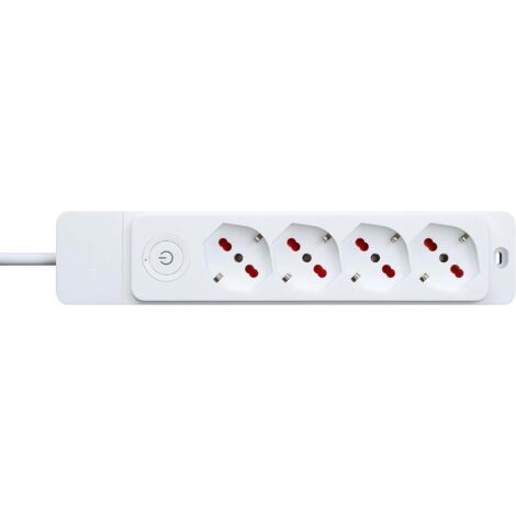 Multipresa con spina 16A piegata a 90°, 4 prese bipasso/schuko 10A/16A, cavo 1,5 metri, con interruttore, bianco, serie Emilia Specialist - Rosi RS8422B