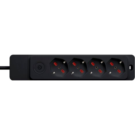 Multipresa con spina 16A piegata a 90°, 4 prese bipasso/schuko 10A/16A, cavo 1,5 metri, con interruttore, nero, serie Emilia Specialist - Rosi RS8422N