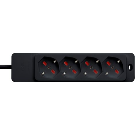 Multipresa con spina 16A piegata a 90°, 4 prese bipasso/schuko 10A/16A, cavo 1,5 metri, nero, serie Emilia Specialist - Rosi RS8421N