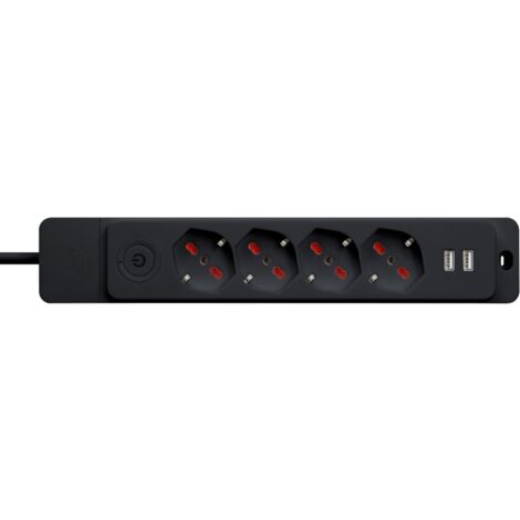 Multipresa con spina 16A piegata a 90°, 4 prese bipasso/schuko 10A/16A e 2 prese USB, cavo 1,5 metri, con interruttore, nero, serie Emilia Specialist - Rosi RS8422UN