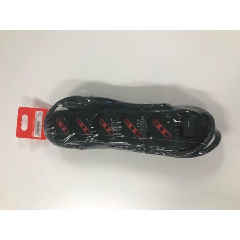 Multipresa con spina 16A piegata a 90°, 5 prese bipasso/schuko 10A/16A, cavo 1,5 metri, con interruttore, nero, serie Emilia - Rosi RS94006