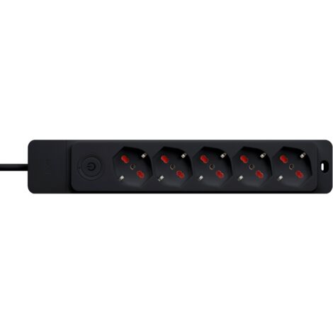 Multipresa con spina 16A piegata a 90°, 5 prese bipasso/schuko 10A/16A, cavo 1,5 metri, con interruttore, nero, serie Emilia Specialist - Rosi RS8522N