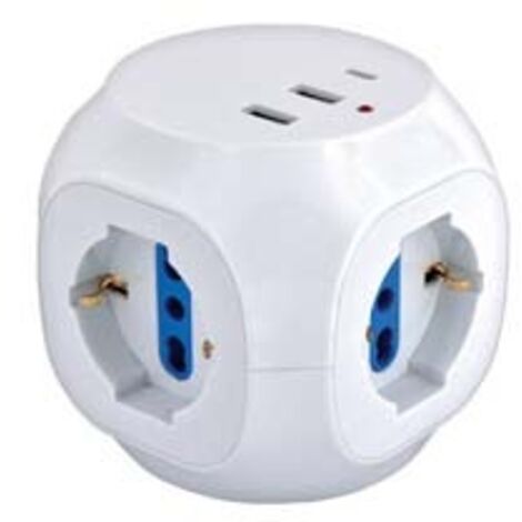 MULTIPRESA CUBO DA TAVOLO 3 BIPASSO/SCHUKO + 2 USB + 1 USB-C - 1 pezzi SYNTESY